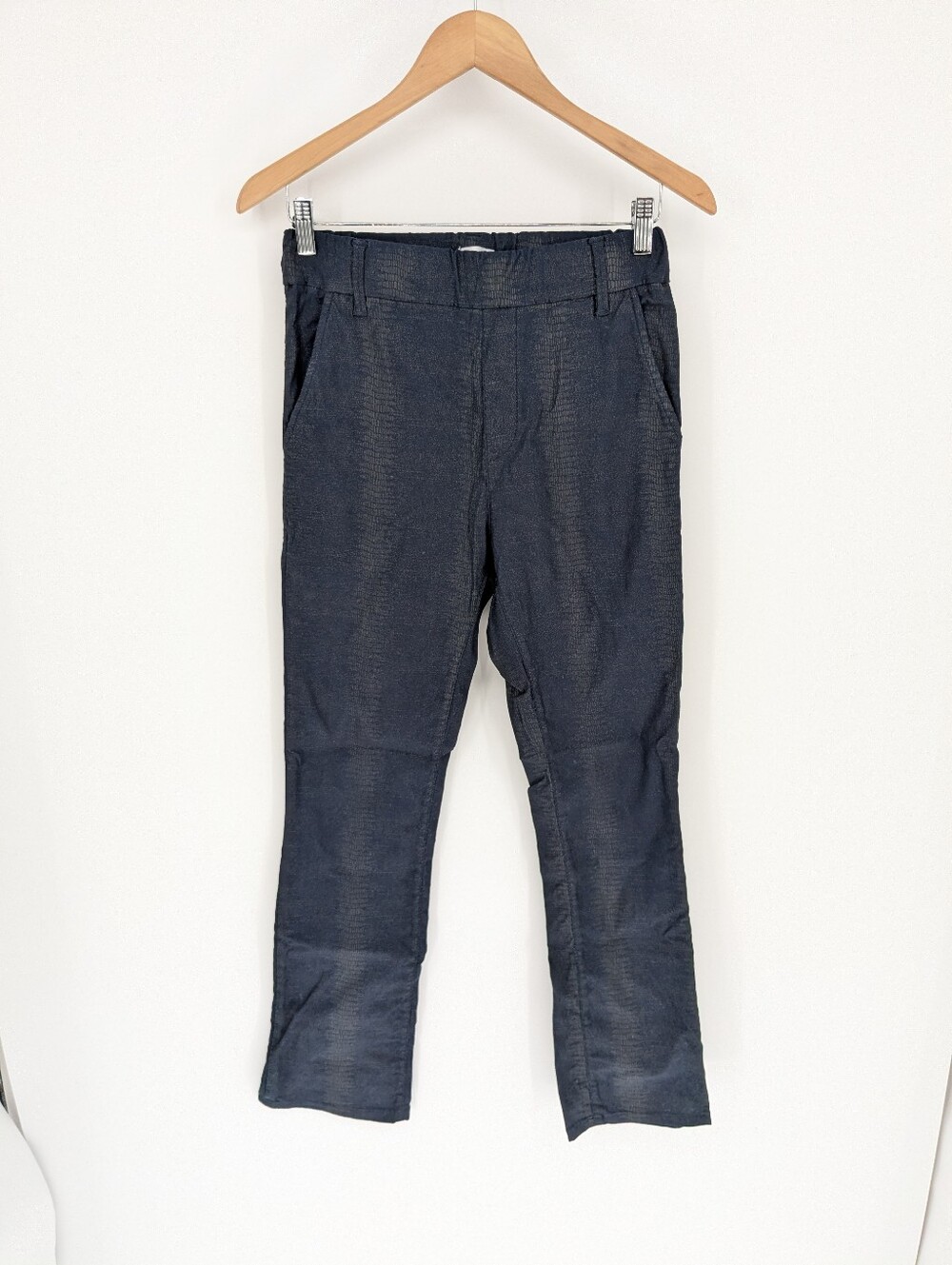 Bevy Flog Navy Blue Snakeskin Pring Pants Pull On High Rise Womens Size 27 FLAW